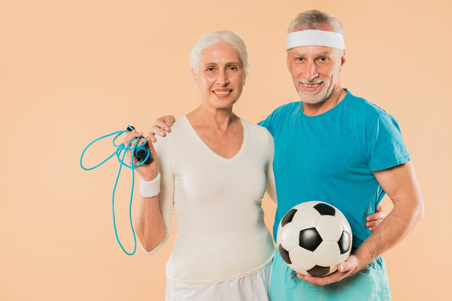 Modern Senior Couple With Skipping Rope Football 23 2148001357